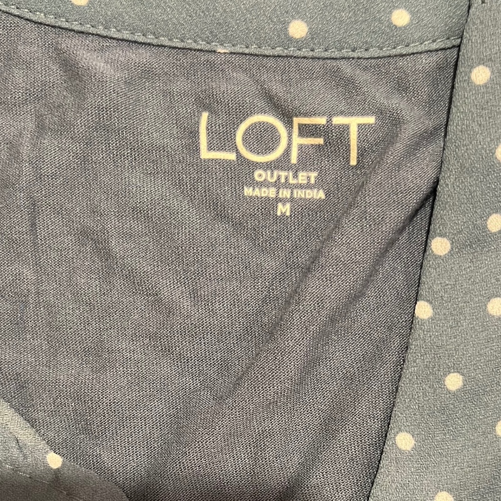 Loft Outlet Split Neck Tank Top Light Periwinkle White Dots Front Jersey Back M - Picture 6 of 9